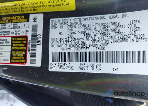 2013 Toyota Tundra Grade 4.6L V8 z USA, uszkodzony, nr VIN 5TFRM5F17DX057057